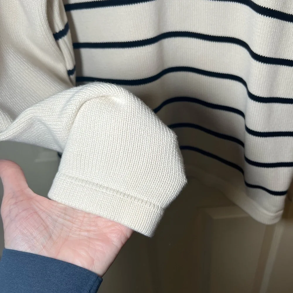 J.Crew Cream & Black Stripe Cotton Sweater Size L Classic Preppy